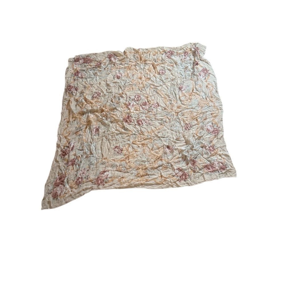 Square Sheer Rose Print Soft Pastel Silk Scarf